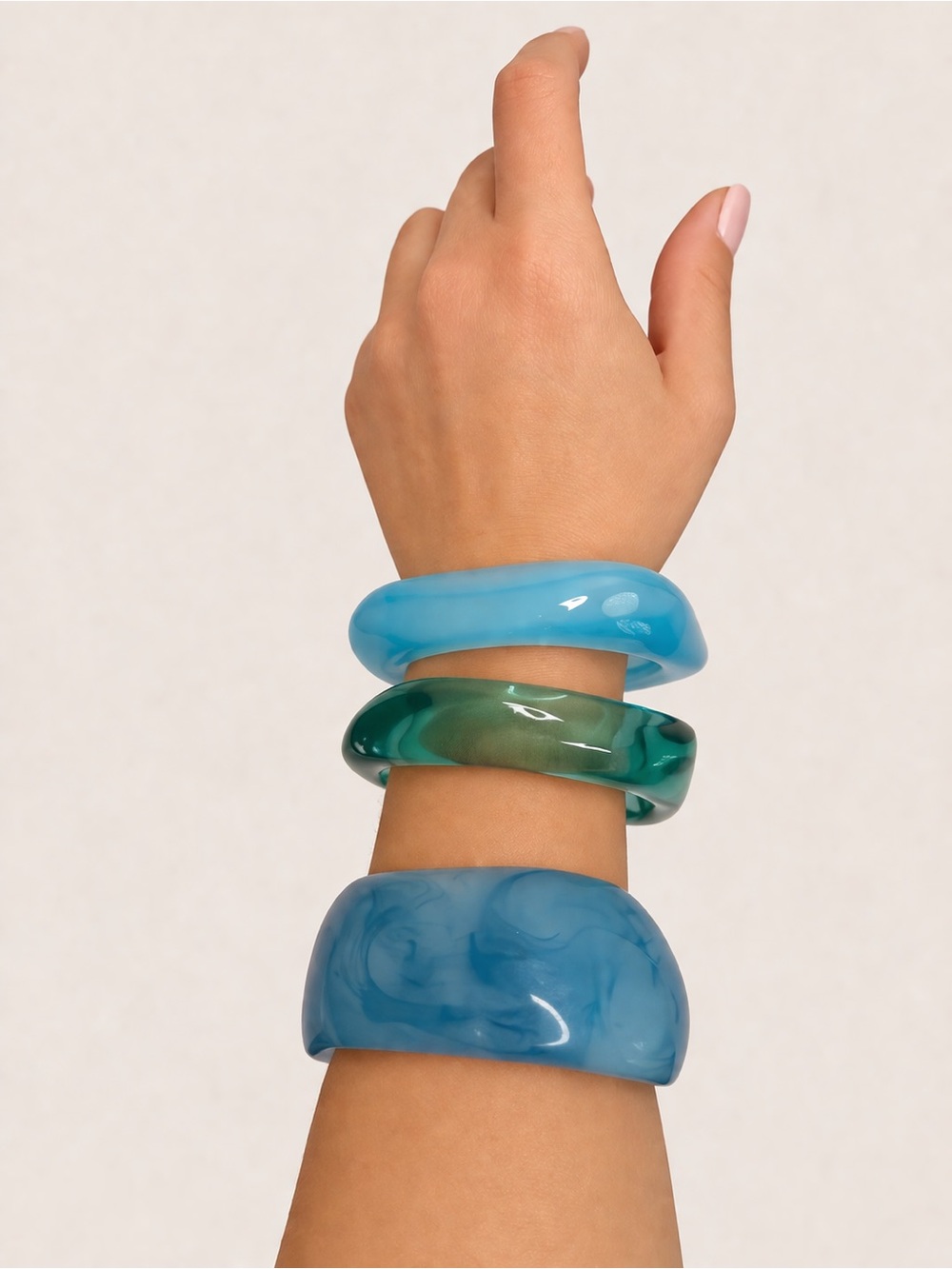 Blue Green Resin Bangle Bracelet Set Chunky Acrylic Stack Fashion Jewelry